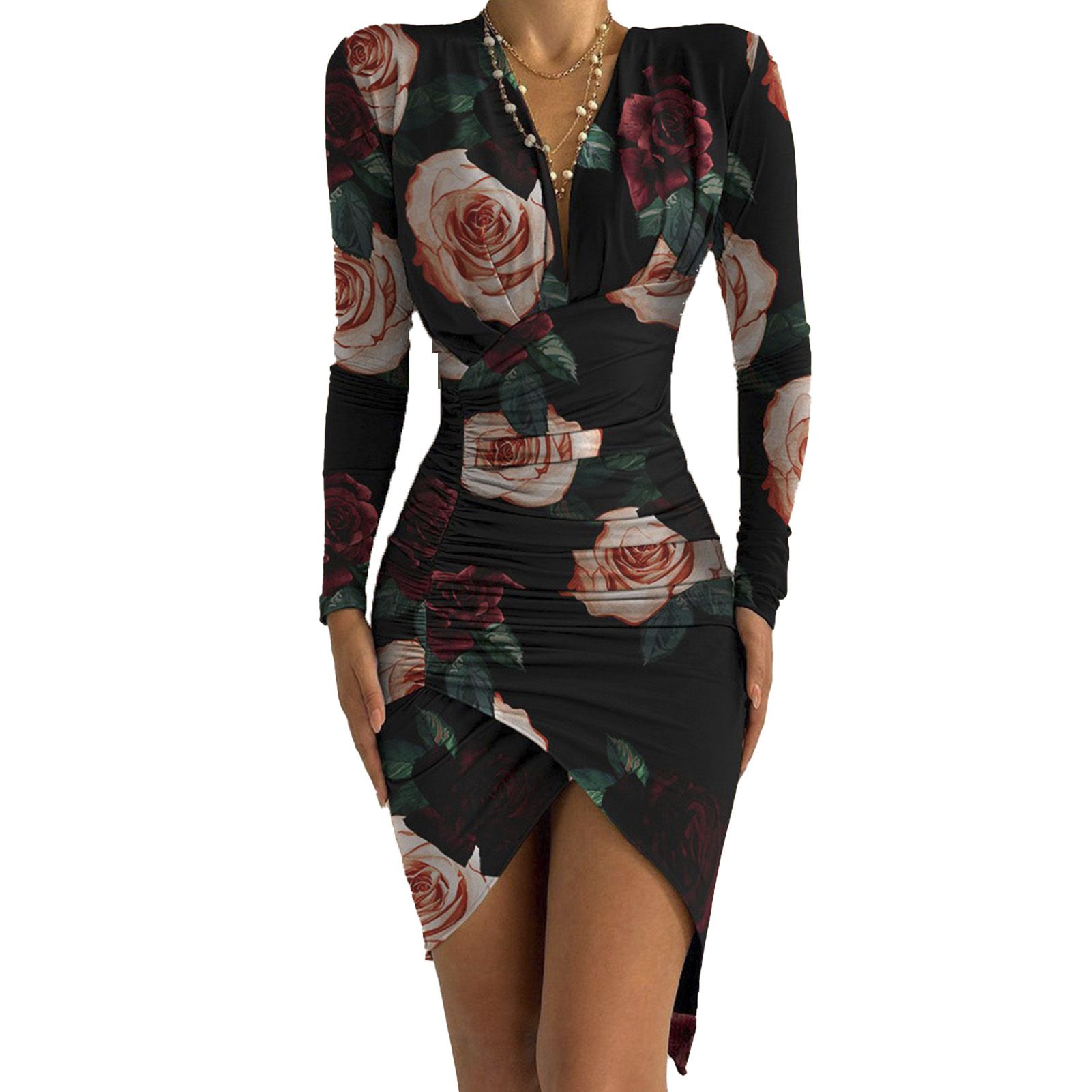 ni Dress High Waist Rucd Leopard Pt Lady Bodycon Dress
