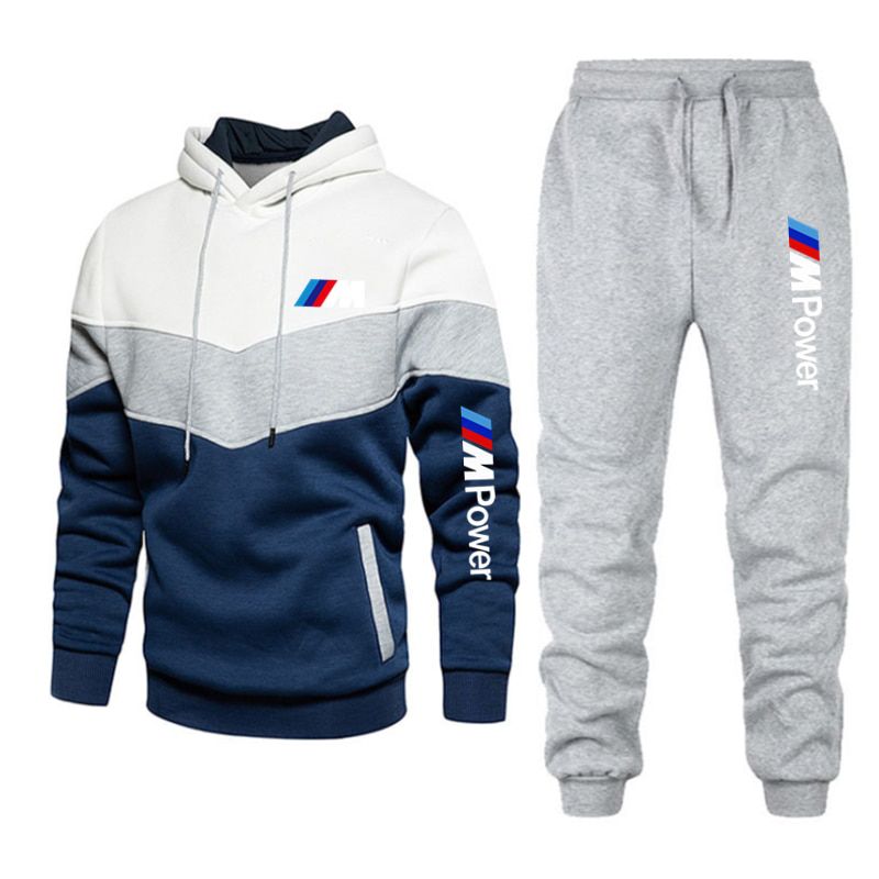 2 Pieces Sets Tracksuit Bmw Power Print Men Hooded Sweatshirt Pants Pullover Hoodie Sportwear Suit Casual Sports Men Clothes