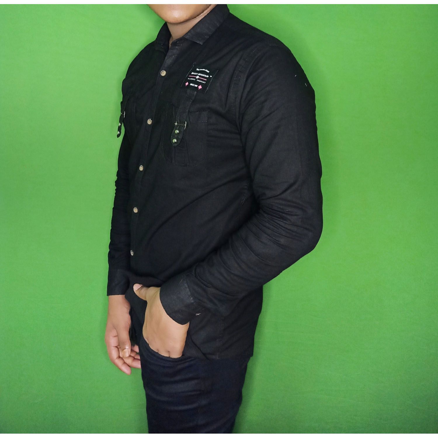 Long Sleeve Stylish Fashion  Cotton Casual Black Shart For Men - 1970 - Denim Shirt For Men