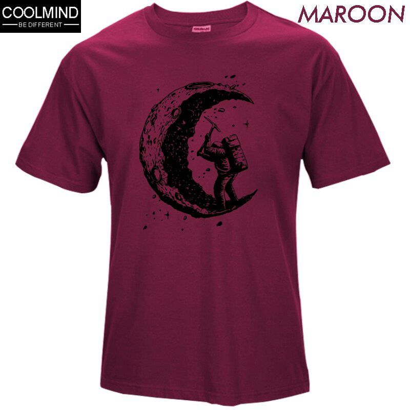 100% cotton digging the moon print funny mens o-neck t shirts fashion men's tops men T-shirt cool men tshirt male men tee shirts