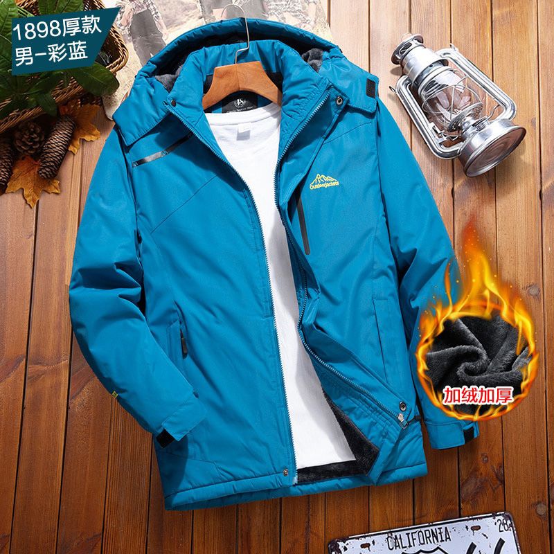Winter Men Casual Windproof Waterproof Thicken Warm Jacket Men Zipper Hooded Fleece Long Sleeve Jacket Solid Color Parka Men