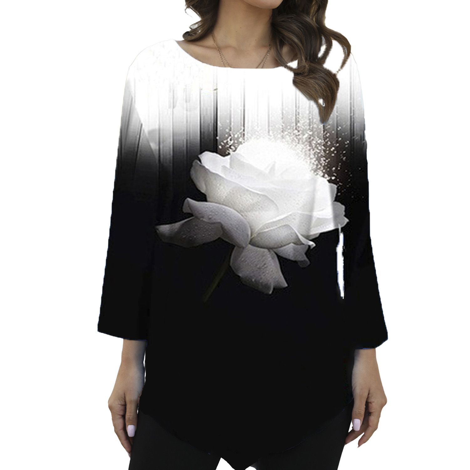 Spring Shirt Irregular Hem Round Neck Women Top