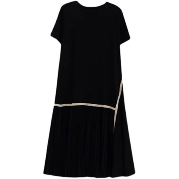 2021 Summer Plus Size 4XL Women Tunic Dress O-Neck Loose Ladies Vestidos Dresses Black Color Patchwork Female Robe Dress KE1073