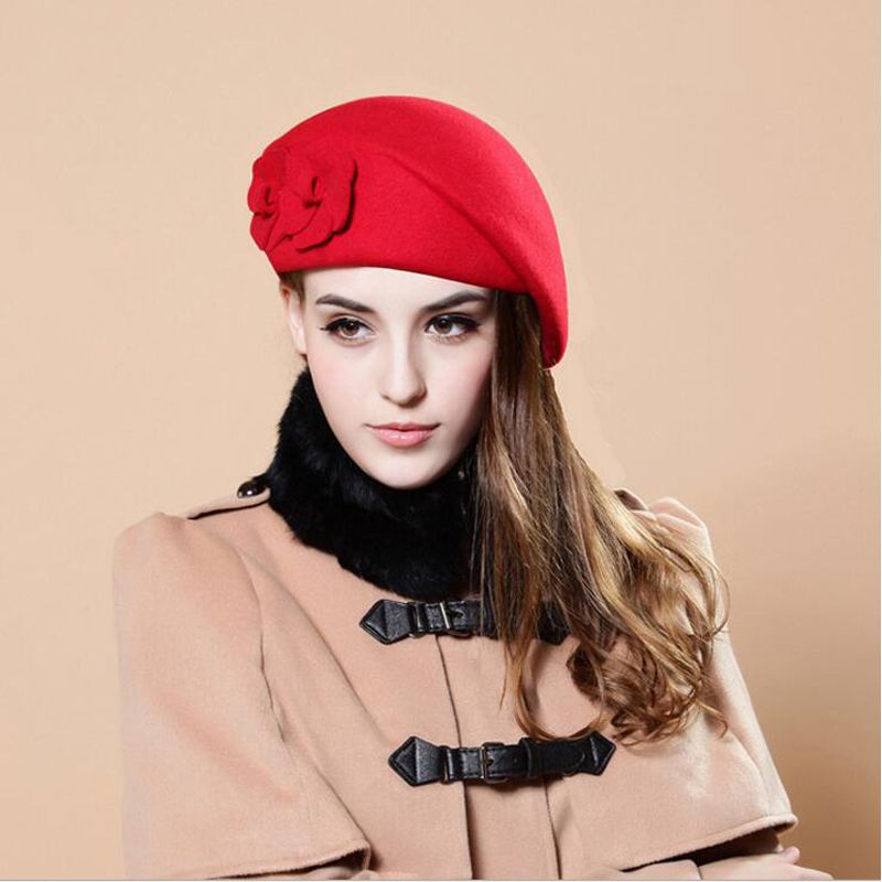 Wool Beret Quality Berets Women Winter Pie Hat Floral Women Felt French Beret Beanie Fedora Hat Beanie Winter Flower