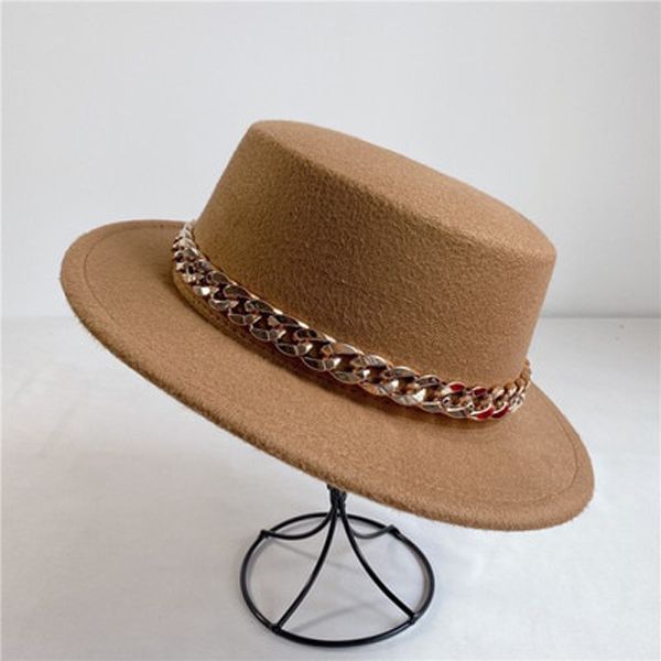 Men's and women's mid-chain woolen hats women's flat-topped fedora hats big brim jazz hats autumn and winter Panama hats