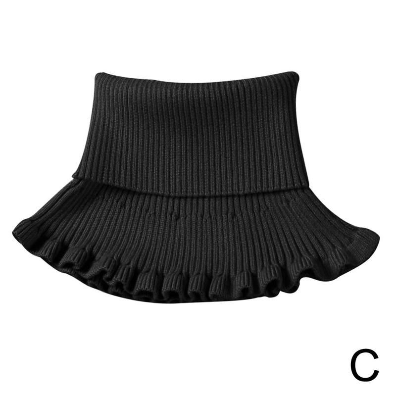 Women Turtleneck Ribbed Knit False False Collar Winter Color ey Ruffles Detachable Windproof Wrap Scarf S7B2