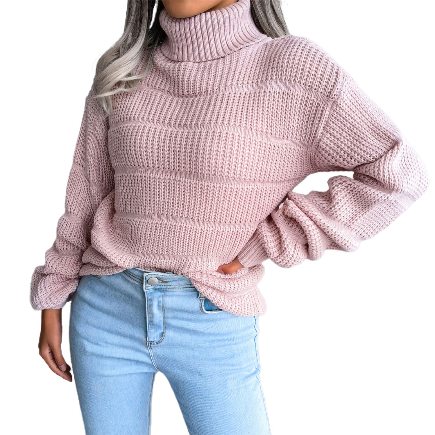 Women Sweater High Collar Trendy Classic Pullover Sweater