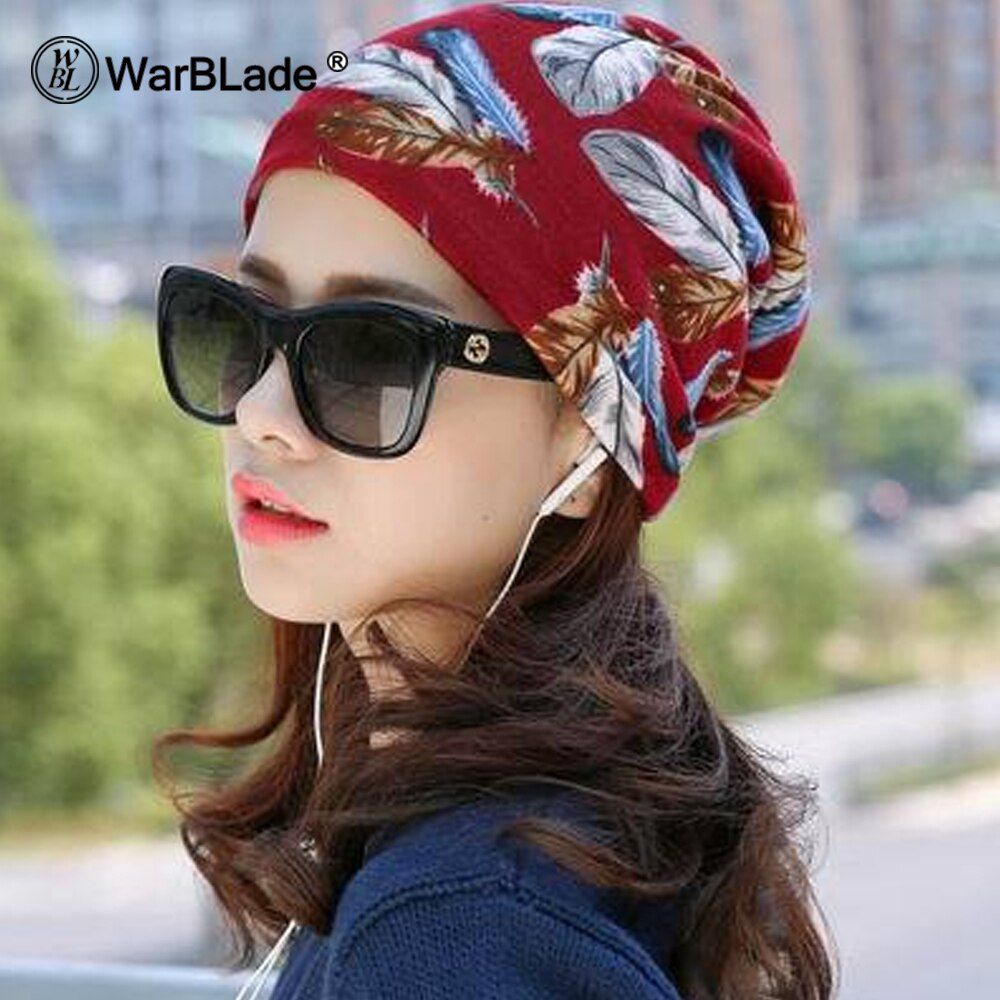 2018 Fashion Women Spring Hat Brand Caps Scarf Two Used Casual  Autumn Floral Girl's Beanies Skullies Casual Bonnet
