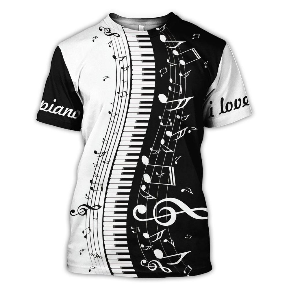 Harajuku Piano Music 3D Printed T-shirt Men Women Hop Fashion Casual Short Sleeve T Shirt Streetwear Oversized Tops