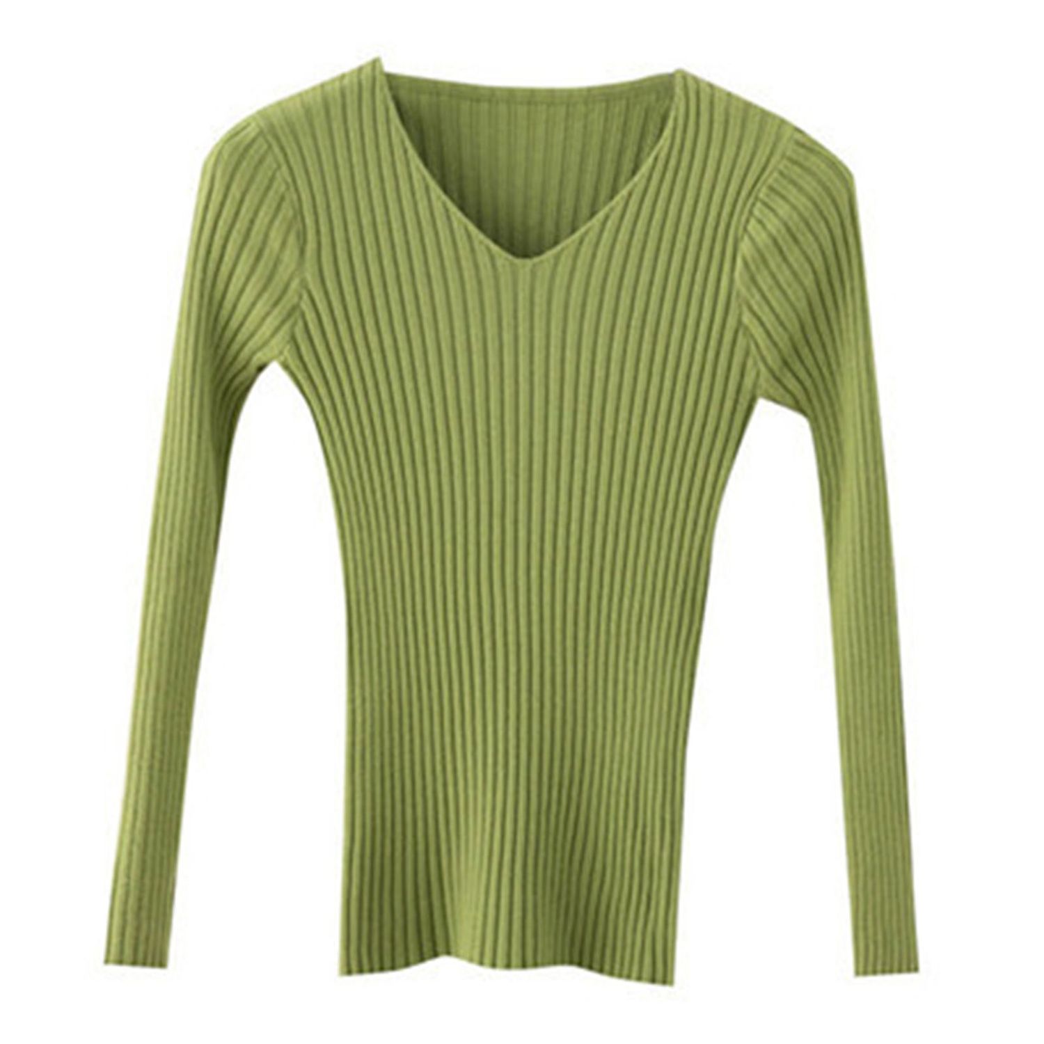 Pullover Sweater V-neck Ribbed Women Bottoming Sweater Top
