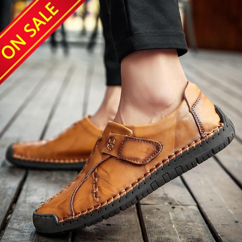 High Quality Handmade Leather Shoes Men Breathable Casual Loafers Men Flat Comfortable Slip on Driving Shoes Men Lazy Shoes Men Plus Size 38-48
