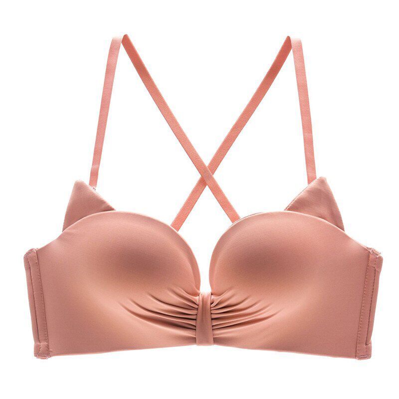 JYF  Bra Women Seamless Lingerie Lovely Cat Ear Wire Free Push Up Bras Girl Padded Underwear Fashion Simple Yellow Brassiere