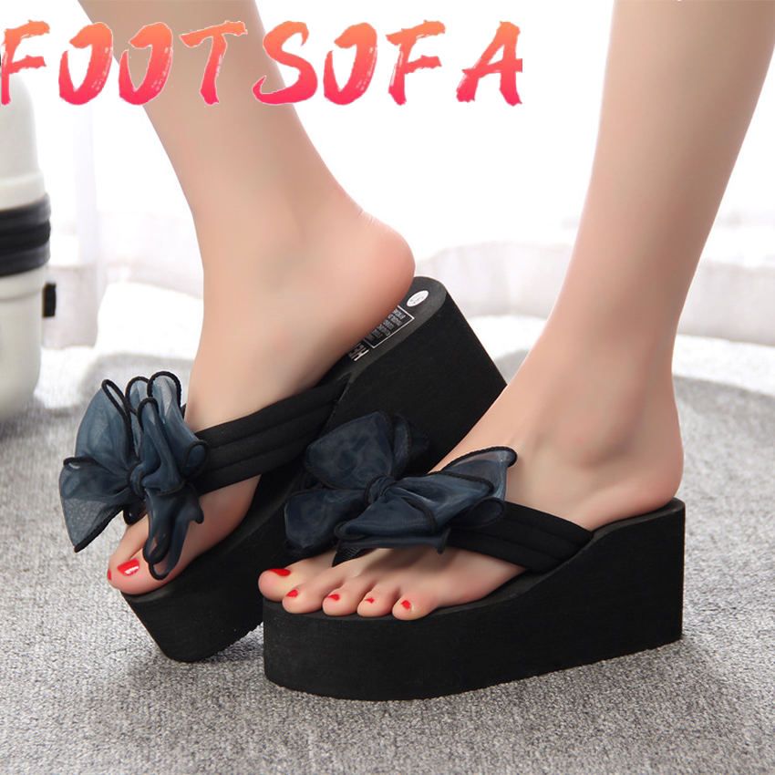 Flip-Flops Beach Ladies Wedge High Heels Slides Shoes Woman Platform Slippers Sandals