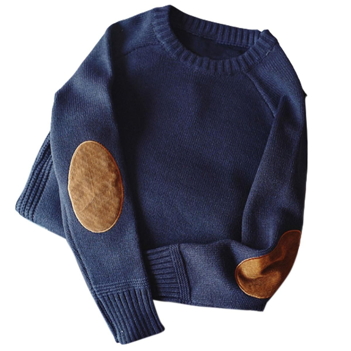 Men Sweater O Neck Crewneck Patchwork Sleeve Winter Sweater