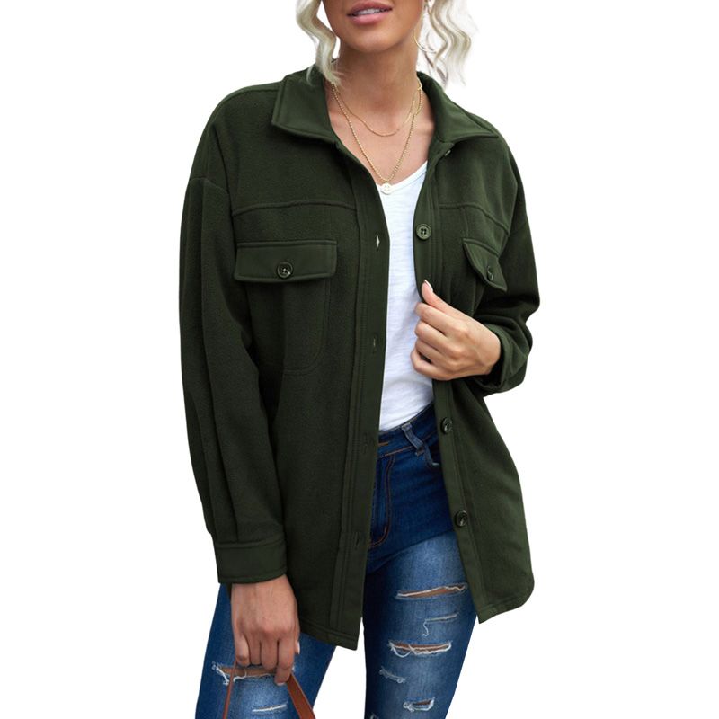 Female Coat, Solid Color Turn-Down Collar Long Sleeve Jacket Single-Breasted Blouse for Women, S/M/L/XL/XXL