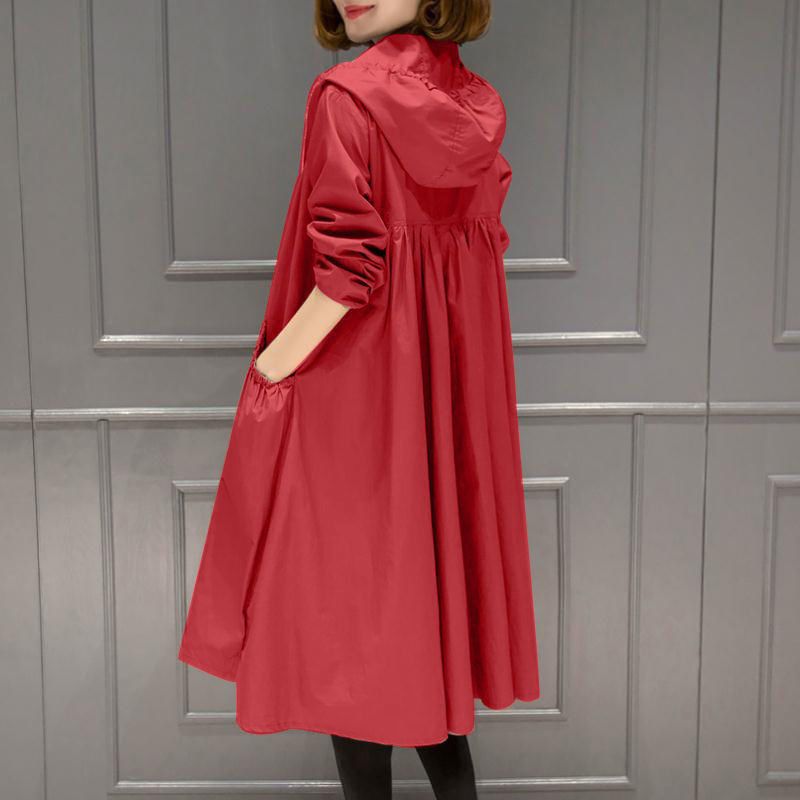Spring Autumn New Korean Windbreaker Ladies Vintage Loose Large Size Thin Long Trench Coat Women Hooded Top Gabardina Mujer