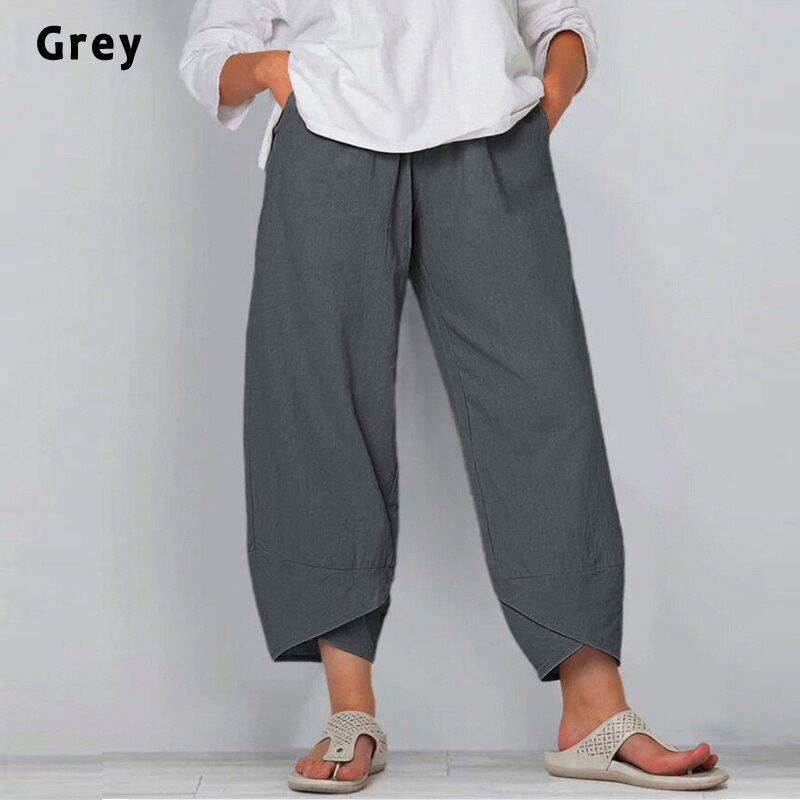 Women's Vintage Harem Pants Casual Solid Color Elastic Waist Linen Wide Leg Trousers Summer Plus Size Loose Comfortable Pants