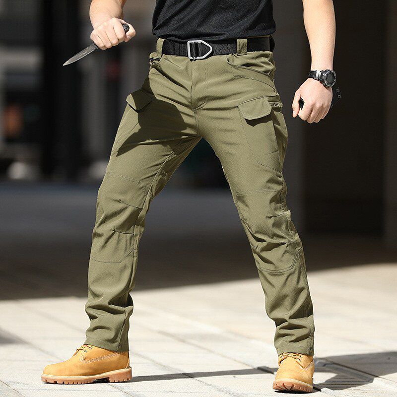 Mens  Pants Multi cket Elastic Waist   cargo Waterproof  Trousers Outdoor Hiking Trekking Pant