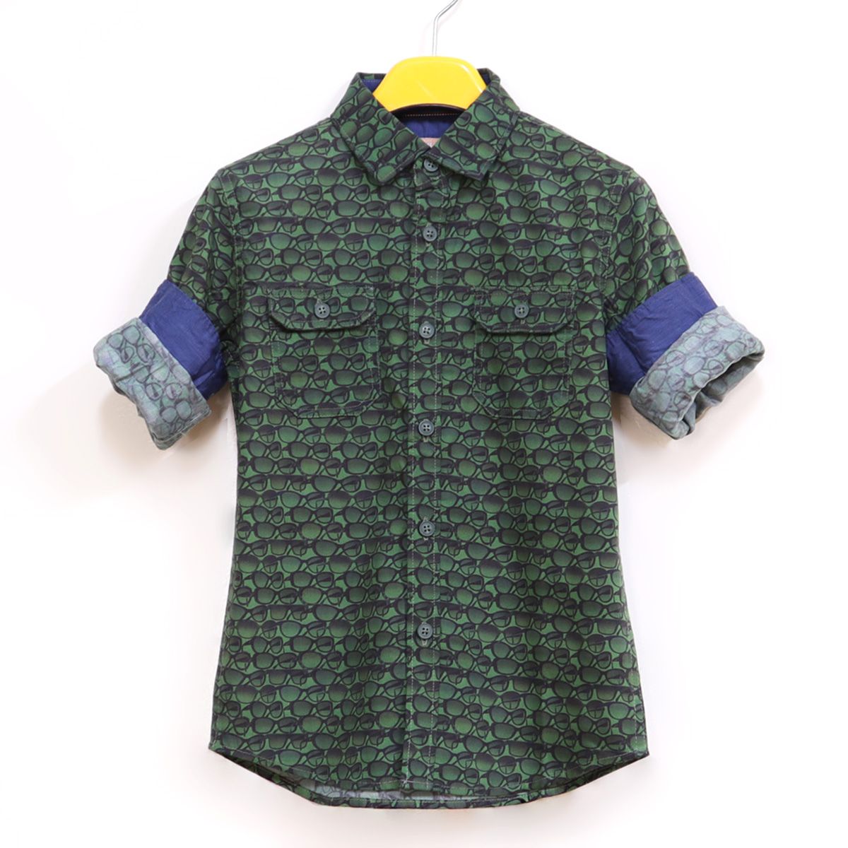 Olive Color Printed Cotton Kids Shirt Full (Boy)