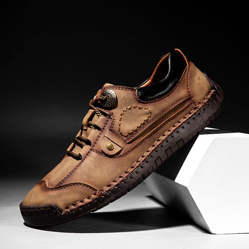 Split Leather Men Shoes Hand Sewing Man Casual Shoes Welt Stitching Loafers Flats Male Leisure Shoe Big Size 39-48