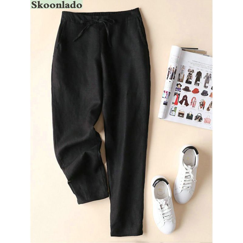 plus size cotton linen pants women trousers solid formal full lady oversize long cotton pants office working elegant trouser