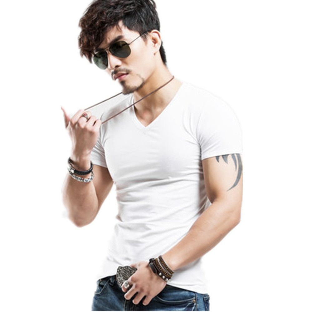 Men T Shirt 10 colors Fitness Mens T-shirts V neck Man T-shirt For Male Clothing Tshirts S-5XL Tops Tees