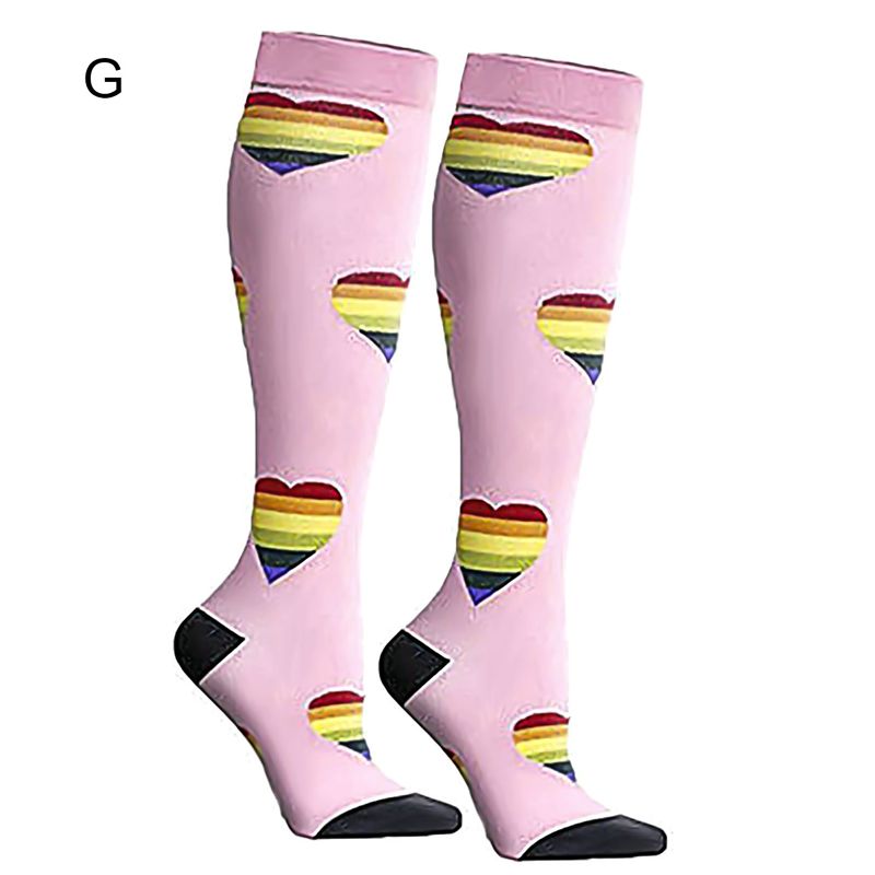Men Women Heart Print Sport Cycling Compression Stockings Knee Length Socks
