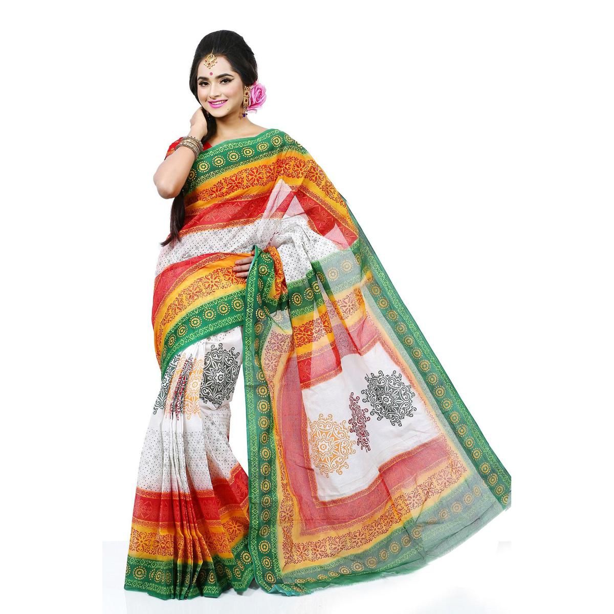 pure cotton with hand block print  saree for women.