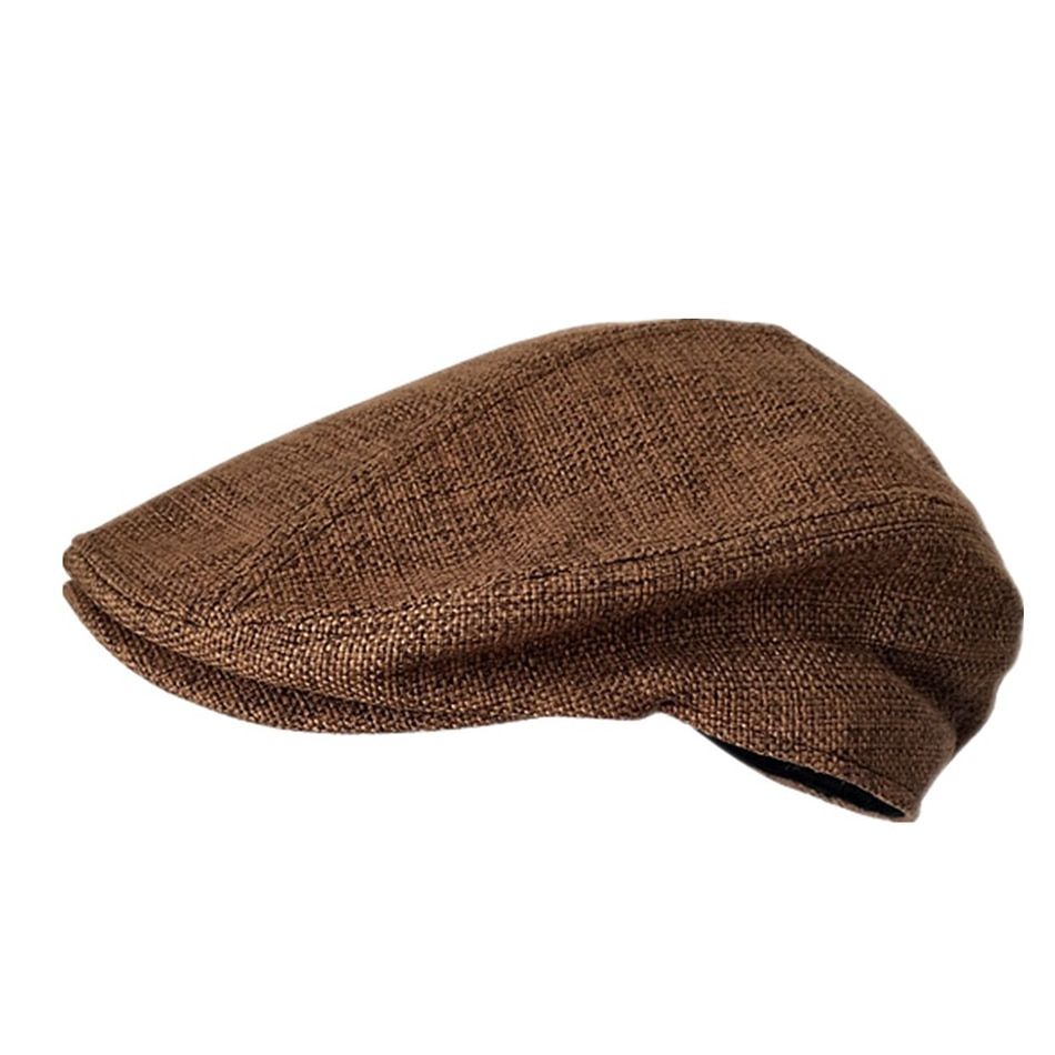Mens Berets Grey Cotton Linen Flat Cap Male Solid Fitted Summer Retro Driving Hat Duckbill Brand Plain Gatsby Ivy Hat