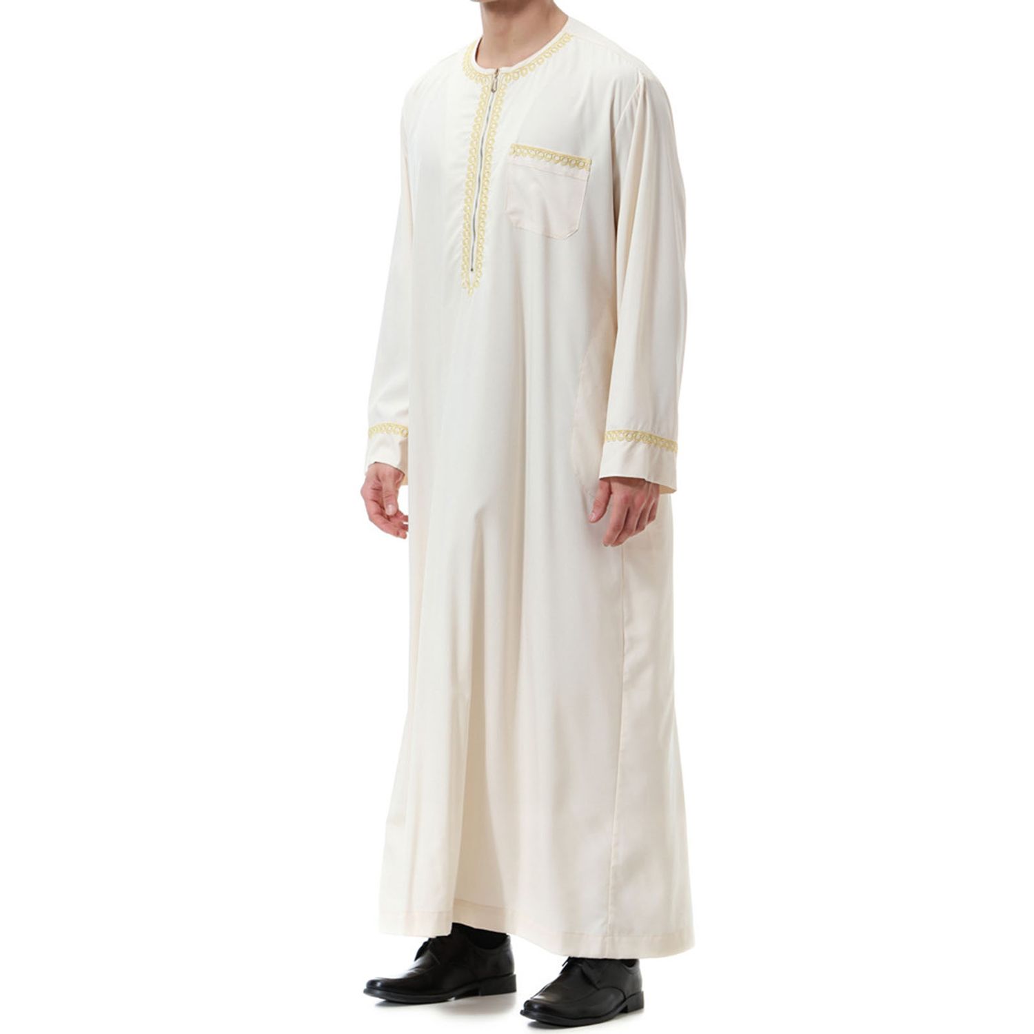 Men Robe Printed Zipper Casual Solid Color Round Neck Robe for Daily Wear
