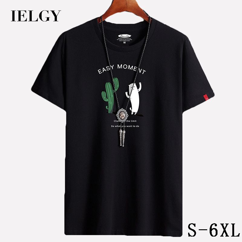 IELGY Men's short-sleeved T-shirt summer new round neck loose large size