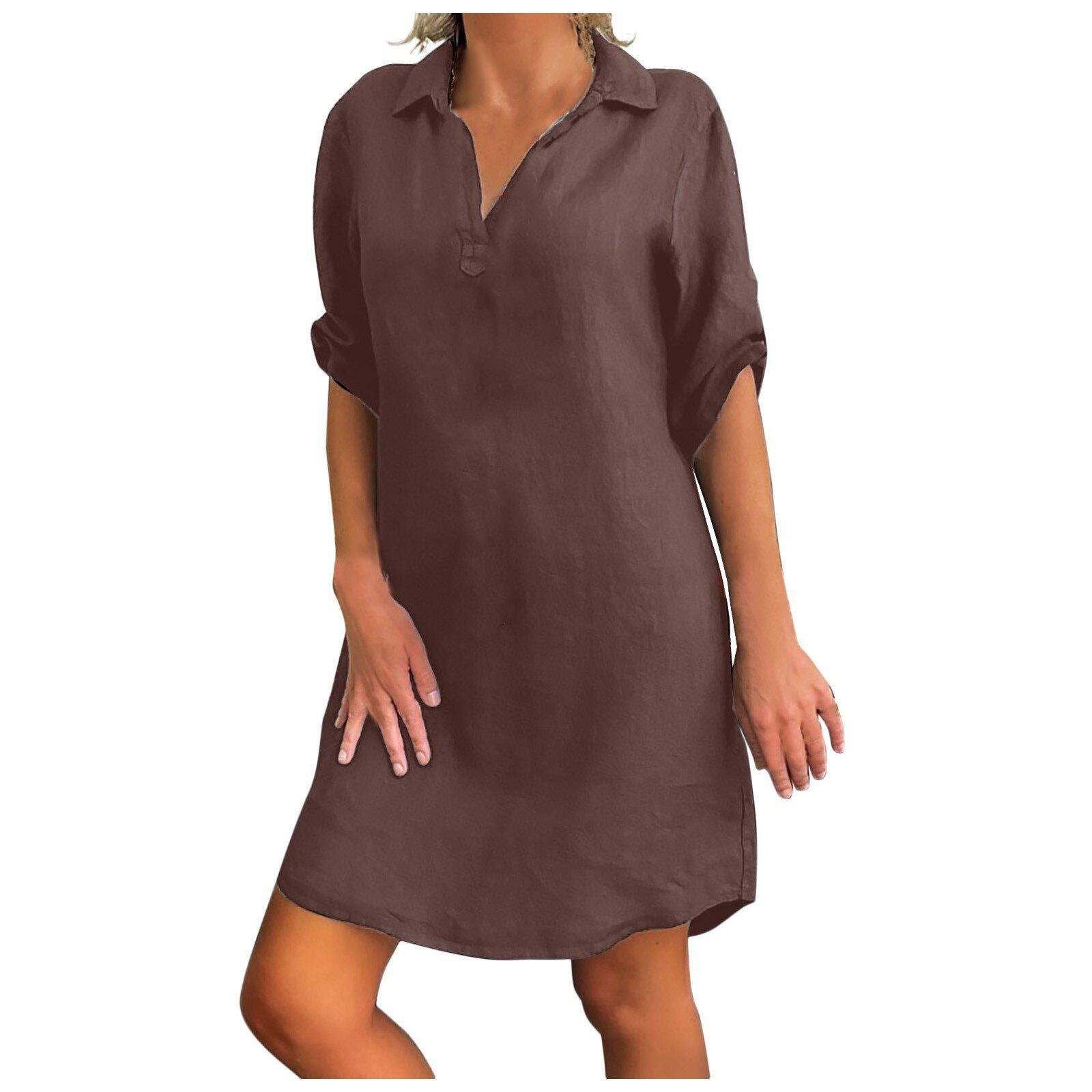 Fashion Women Loose Dress Streetwear Beach Holiday Dress Plus Size Solid Cotton Linen Turn Down Collar Shirt Dress Vestidos