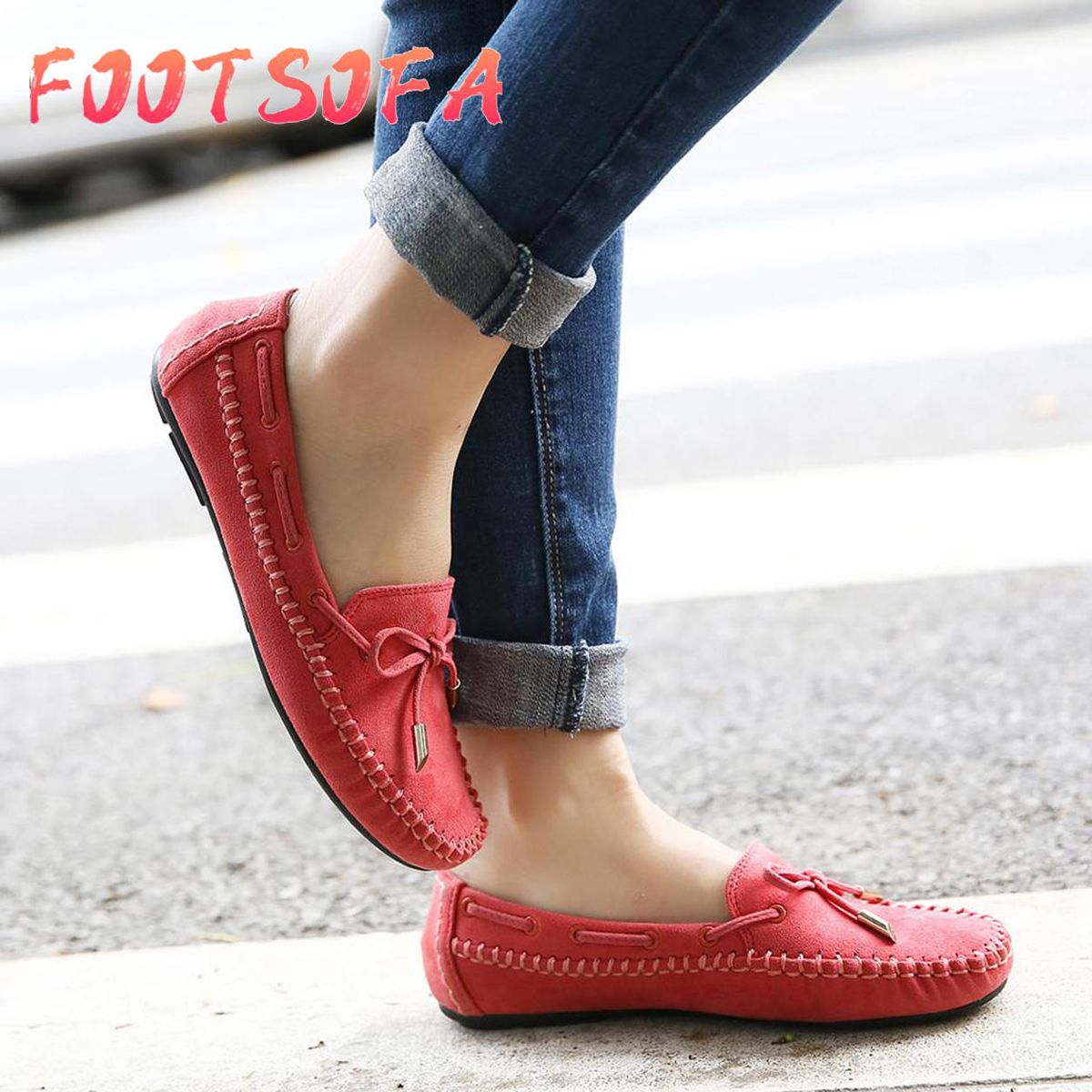 Fashion Women Round Head Lace-Up Casual Shoes Non-slip Lazy Shoes Wild Peas Shoe