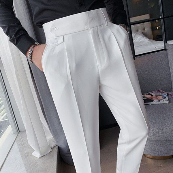 2021 Autumn Men's Business Dress Pants Fashion Slim Office Social Suit Pants Casual Trousers Wedding Streetwear Costume Homme