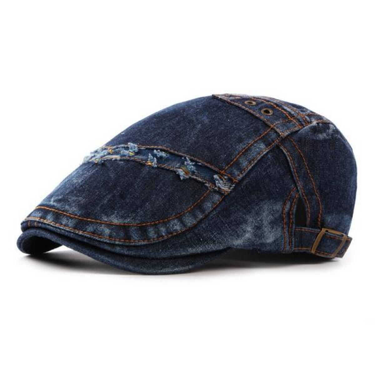 Mens Summer Denim Beret Caps Fashion Casual Fashion Visor Cowboy Hats Forward Hat Adjustable - Dark denim blue {adjustable}