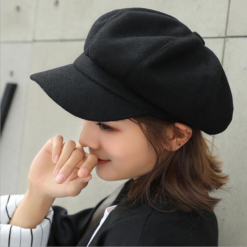 2019 wool Women Beret Autumn Winter Hats Stylish Artist Painter Newsboy Caps Black Grey Beret Hats