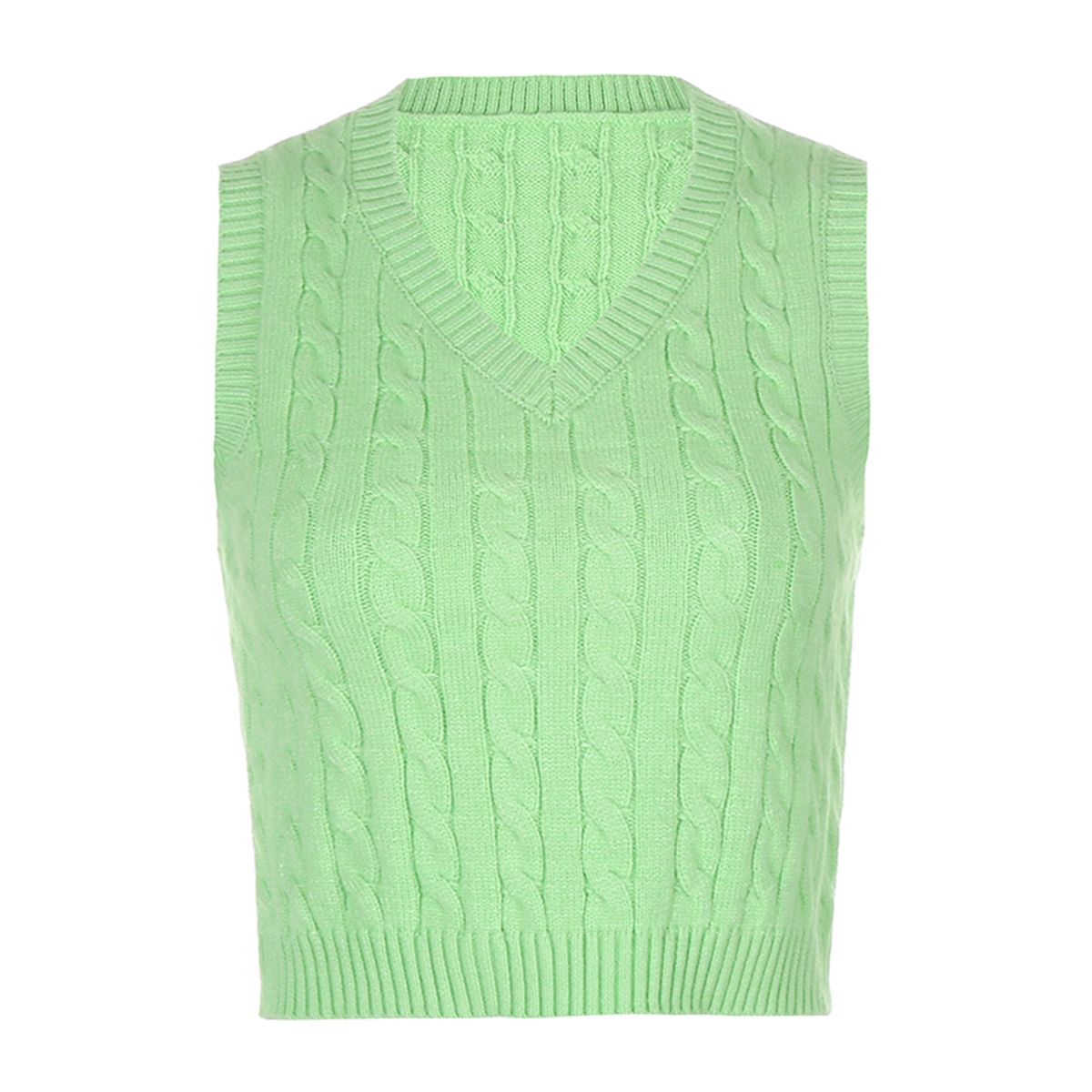 2021 Woman's Retro Knitted Bare Midriff Waistcoat, Diamond Pattern Ribbing Elastic Slim V-neck Sleeveless