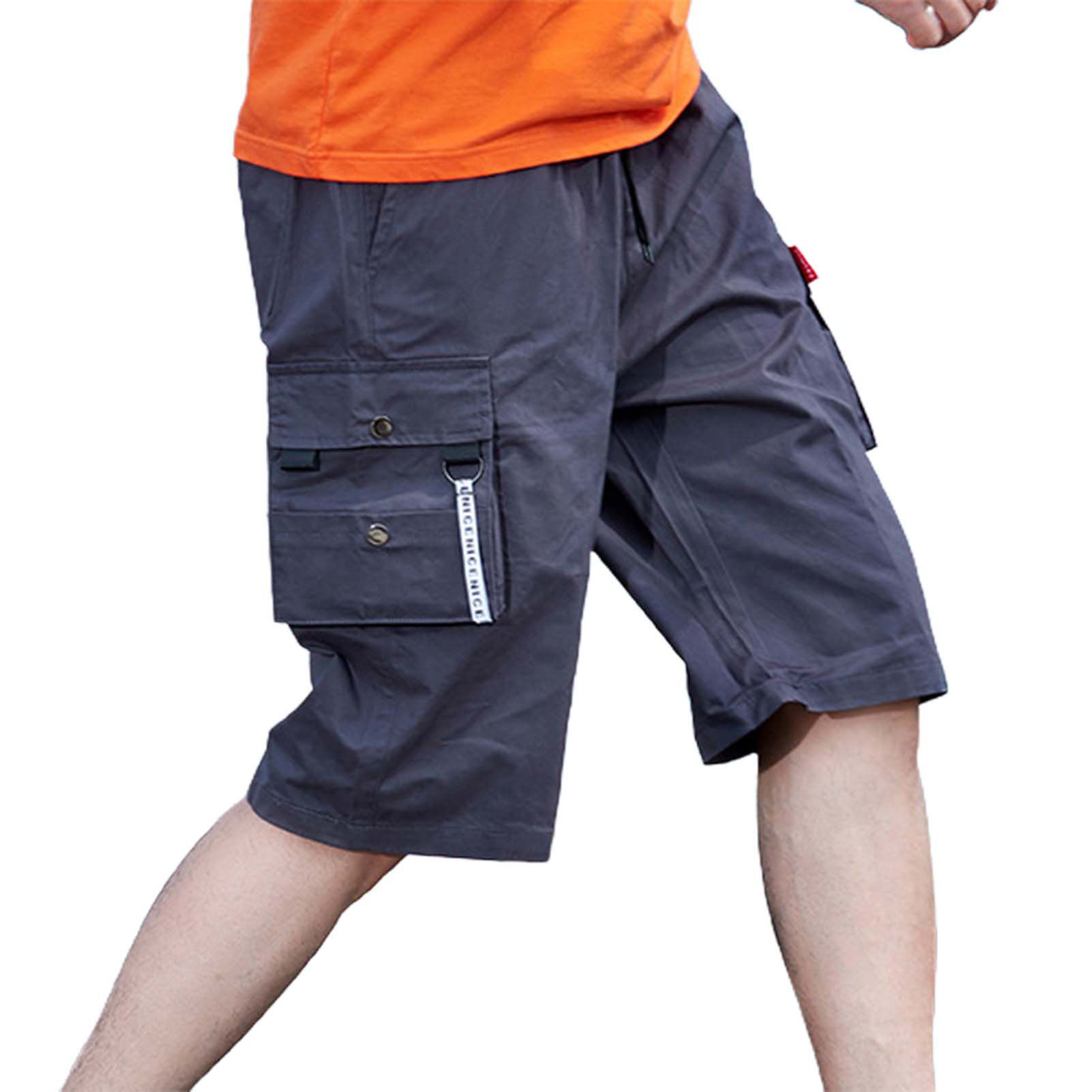 Cargo Pants Solid Color Loose Men Side Pocket Drawstring Shorts for Dating