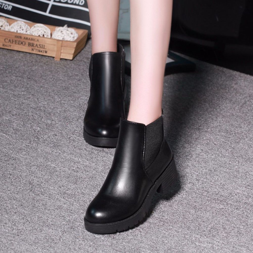 Yfashion Women Bottine Round oe hick Heel Non-slip Warm Elastic Band Martin