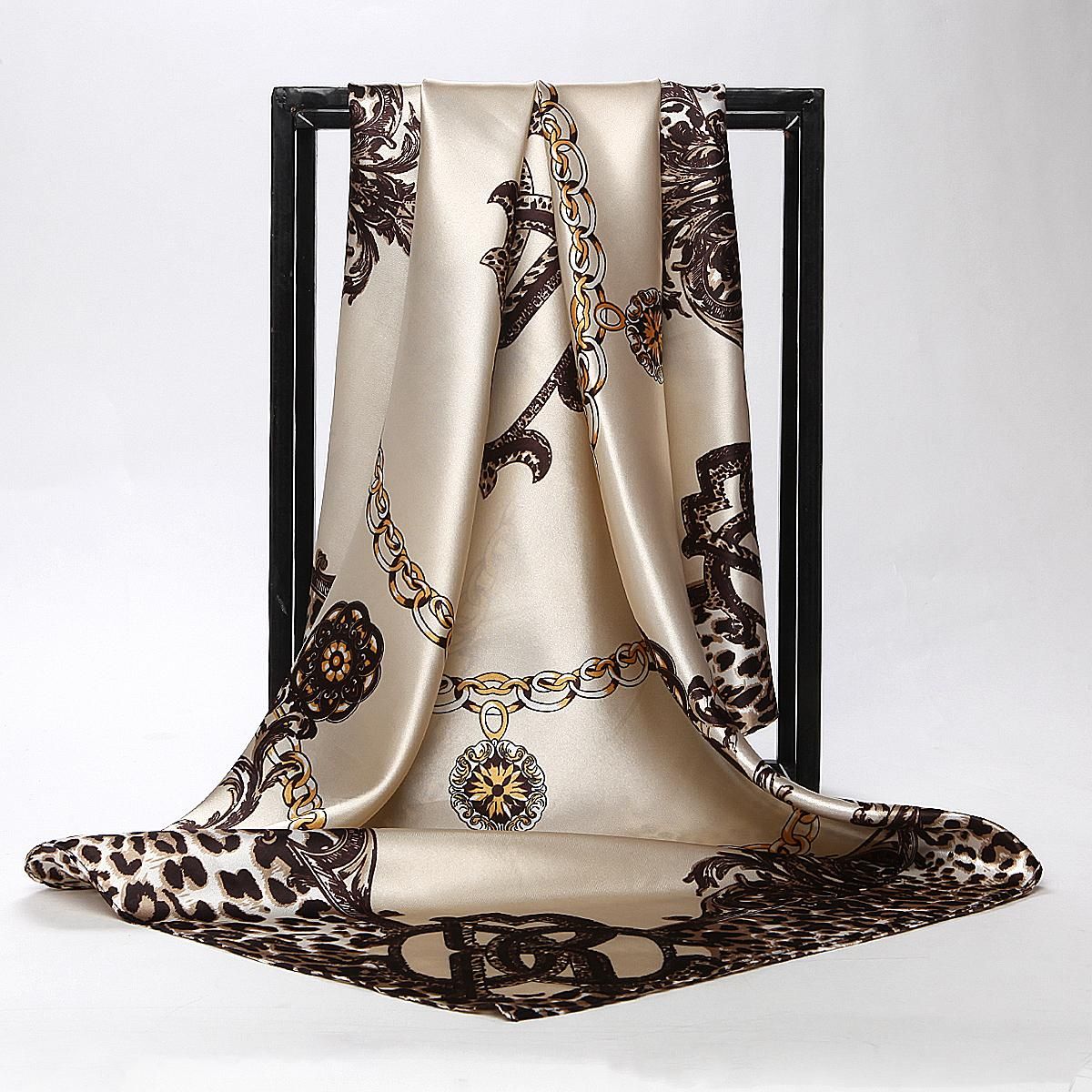 【ALLGOOD】High Quality 90cm Large Square Scarf Silk Shawl Scarves Bank Etiquette Fashion Floral Shiny Lady Women  90cm (35.4Inches)