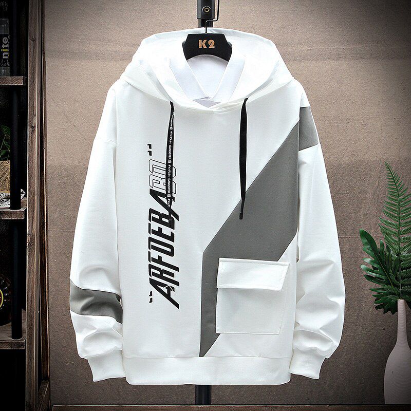 Men Hoodie Casual Spring Street Hoodie Sweatshirt Men Harajuku Pullover Letter Japanese Men Pocket Crew Neck