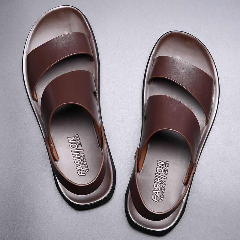 Summer Men's Leather Comfort Sandals Soft and Breathable Men's Casual Flat Slippers Outdoor Non-Slip Fashion Men's Beach Sandals
