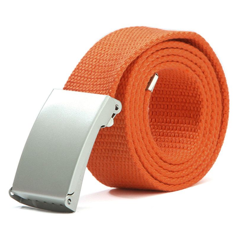 Herren Damen Waist Belt Silver Metal Buckle Canvas Waistband Strap