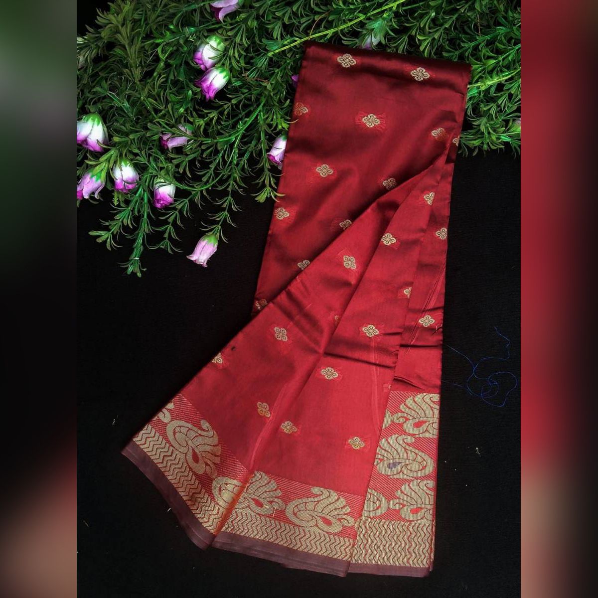 Katan Silk Saree ( Merun Color ) - Sari - Saree - শাড়ি