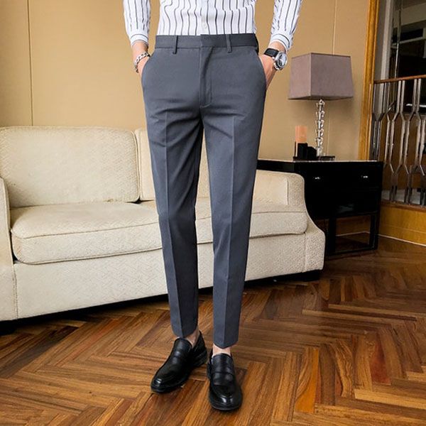 2021 New Business Dress Pants Men Solid Color Office Social Formal Suit Pants Casual Streetwear Wedding Trousers Pantalon Homme