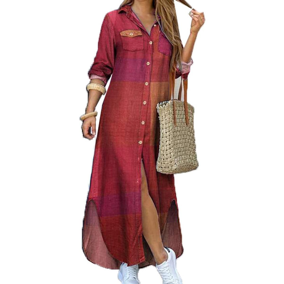 Fashion Dress Long Sleeve Long Sleeve Printed Buttons Maxi Dress