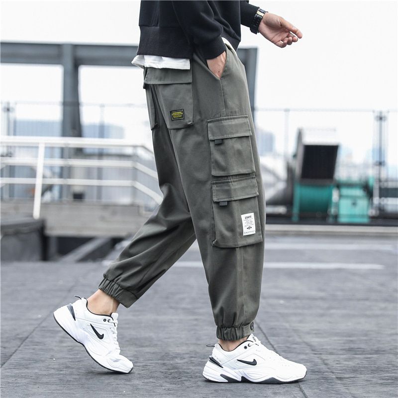 New Men's Side Pockets Cargo Pants Black Hip Hop Harem Pants Casual Male Joggers Sweatpants Fashion Streetwear Trousers