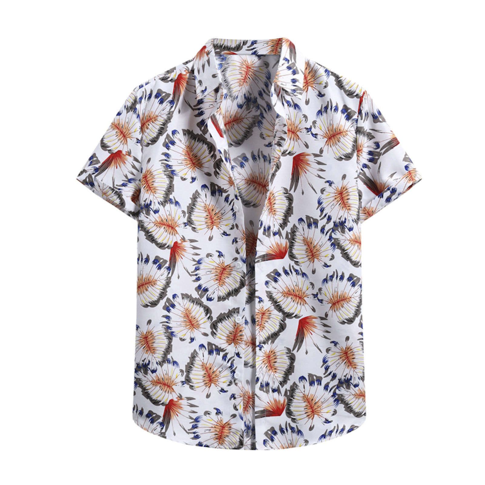 Mens Cardigan Short Sleeve Hawaiian Beach Flower T Shirt Mens Turtleneck T Shirt Mens Clothing Trend Casual Comfortable Top Tees