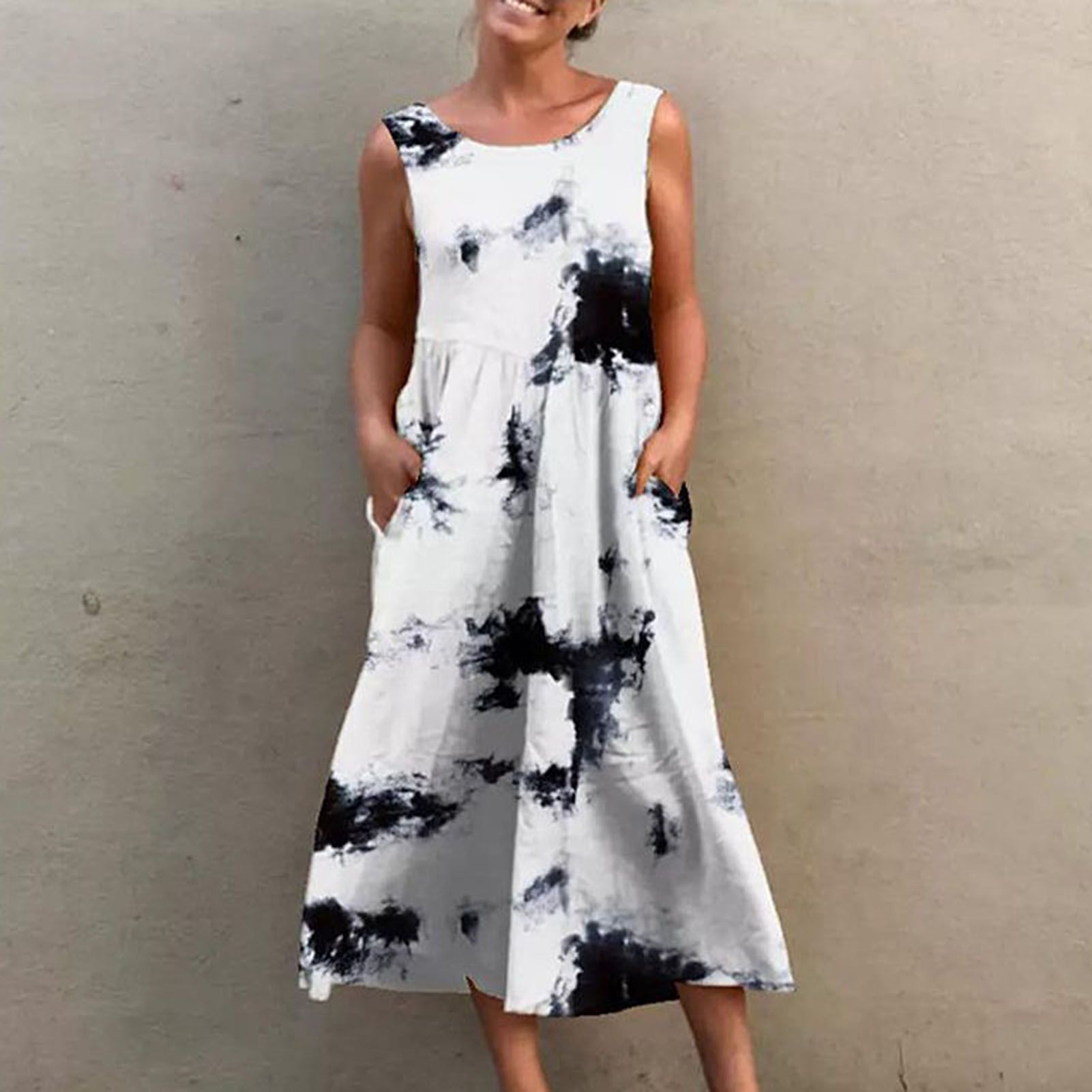 Party Dress Round Neck Summer Lady Casual Print Dress