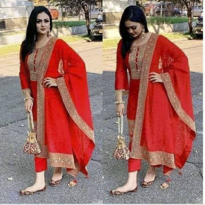 Fashion canvas Featuring New Indian Georgette Embroidery Red Three Piece